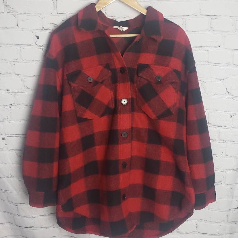 Terra & Sky Red and Black Plaid Button Up Jacket